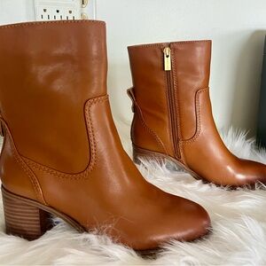 Vince Camuto -Brown Heeled Boots with Chunky Heel and Smooth Leather